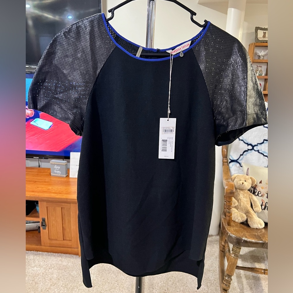 NWT Rebecca Taylor Crepe Leather Tee